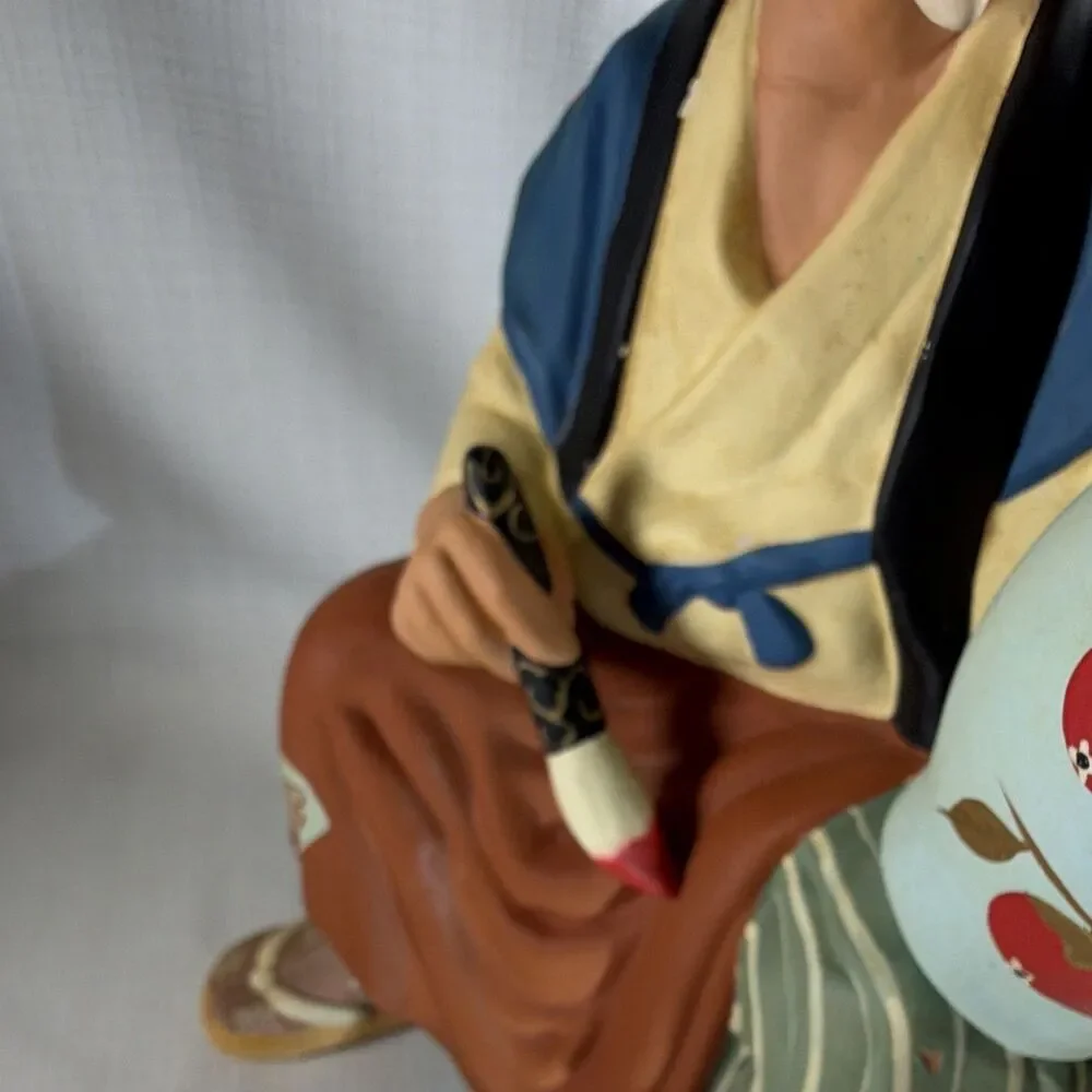 Vintage Sato Hakata Clay Doll Old Man Potter Artist Painting Vase Figurine 11”